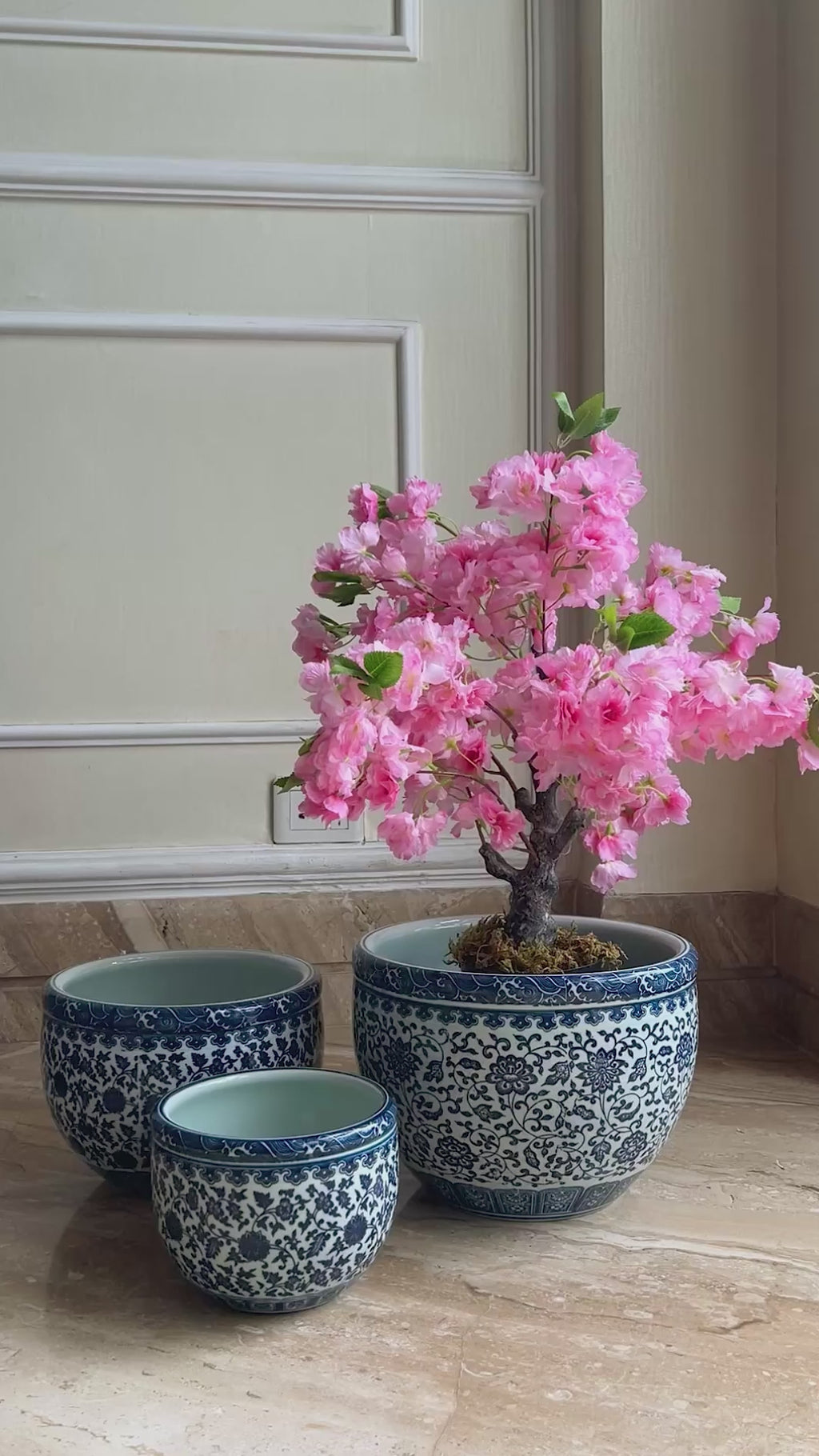Atrium Corner Inddor Planters for Home - Set of 3 (Blue Pottery)