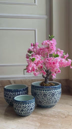 Atrium Corner Inddor Planters for Home - Set of 3 (Blue Pottery)