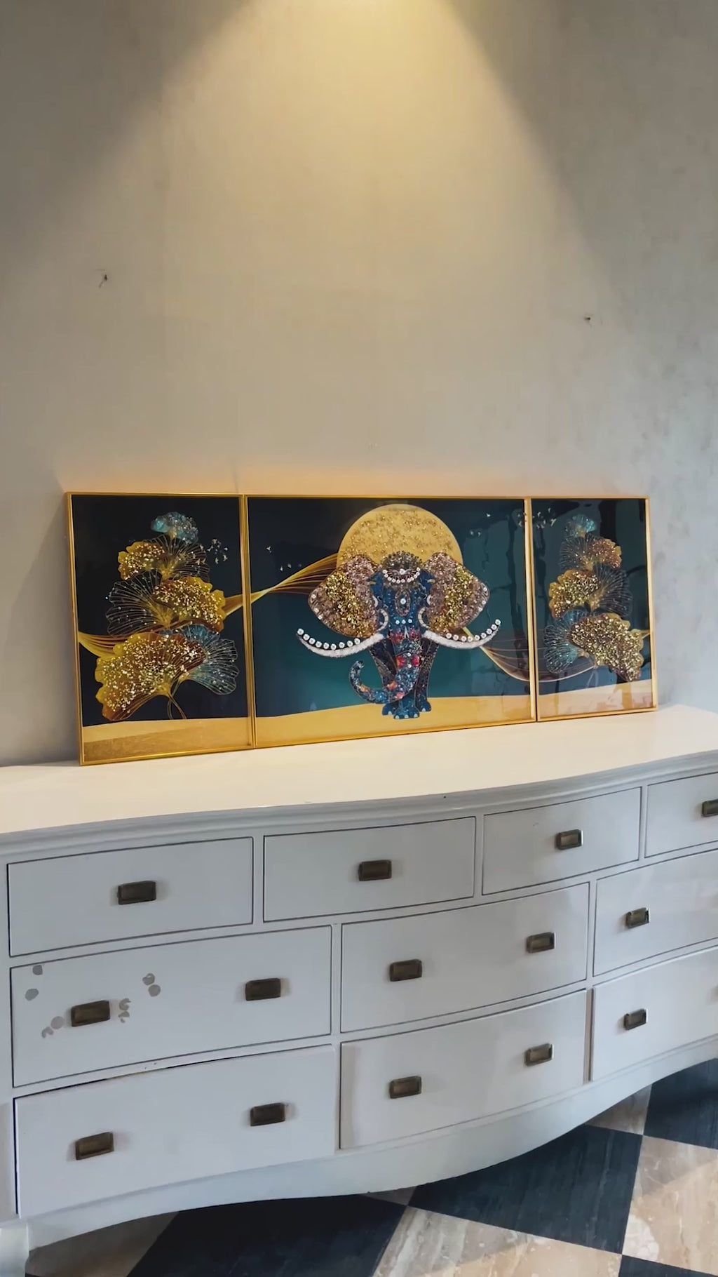 Tusker Reverie Crystal Glass Wall Decor Paintings for Home - Set of 3 (N)