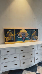 Tusker Reverie Crystal Glass Wall Decor Paintings for Home - Set of 3 (N)