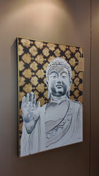 Buddha’s Blessing by PERRY MILOU 100% Hand Wall Painting For Home (With Outer Floater Frame frame) ( 31.5 x 45.5 Inches )