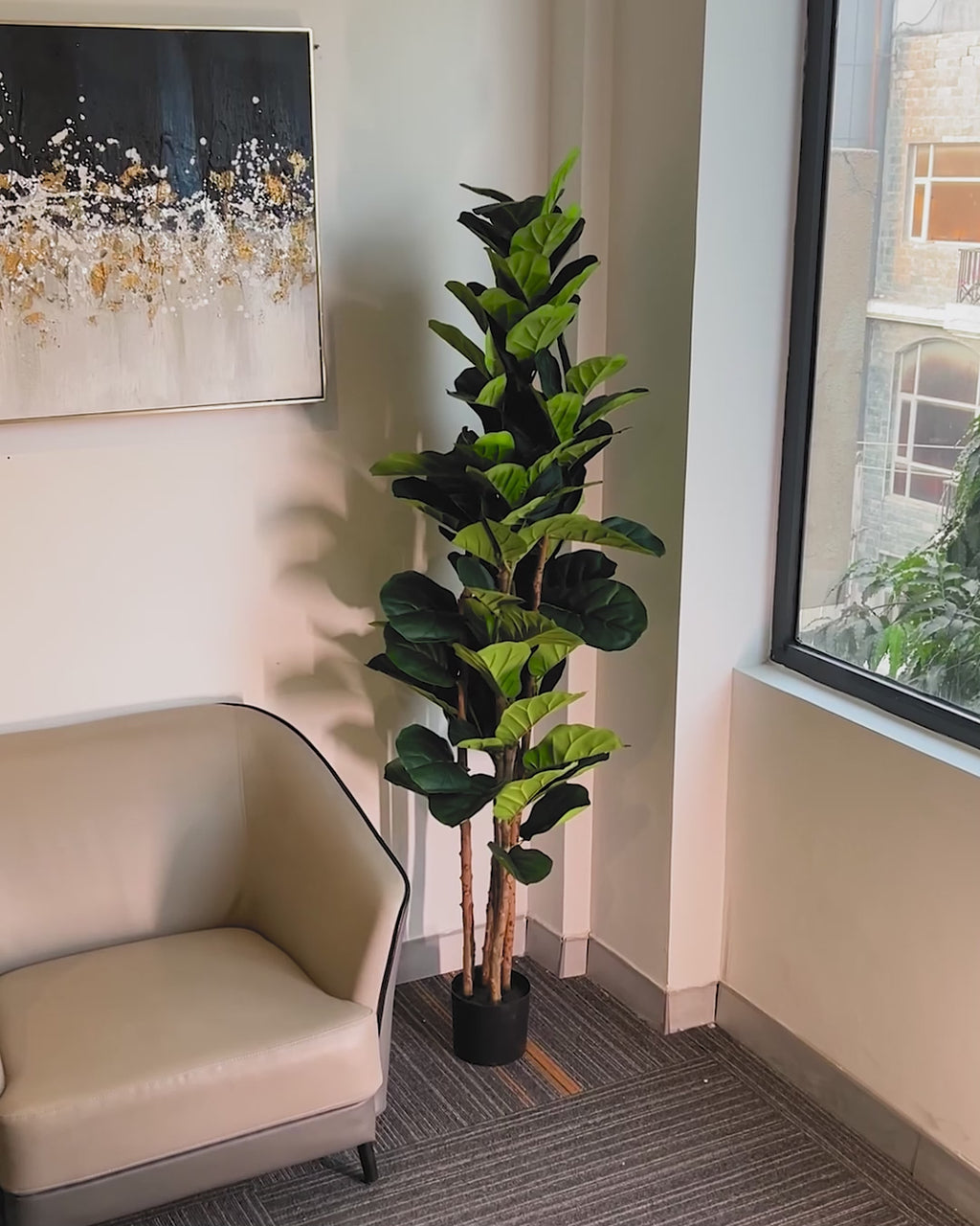 Elegant Green Fiddle Leaf Fig Artificial plant - (5.8 Feet) (Natural Feel)