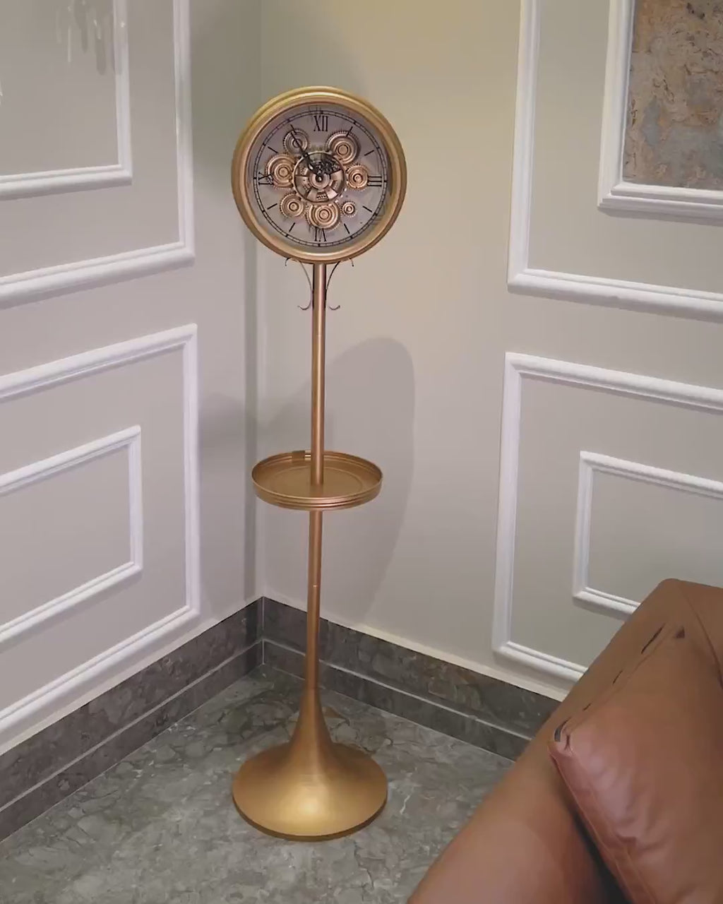 Golden Epoch Luxury Designer Standing Clock With Moving Gear Mechanism (Steel Body)