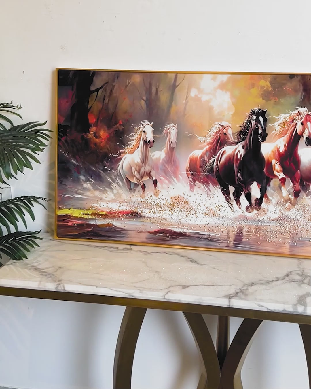 Strength of the Seven Running Horses Crystal Glass Painting for Wall Art