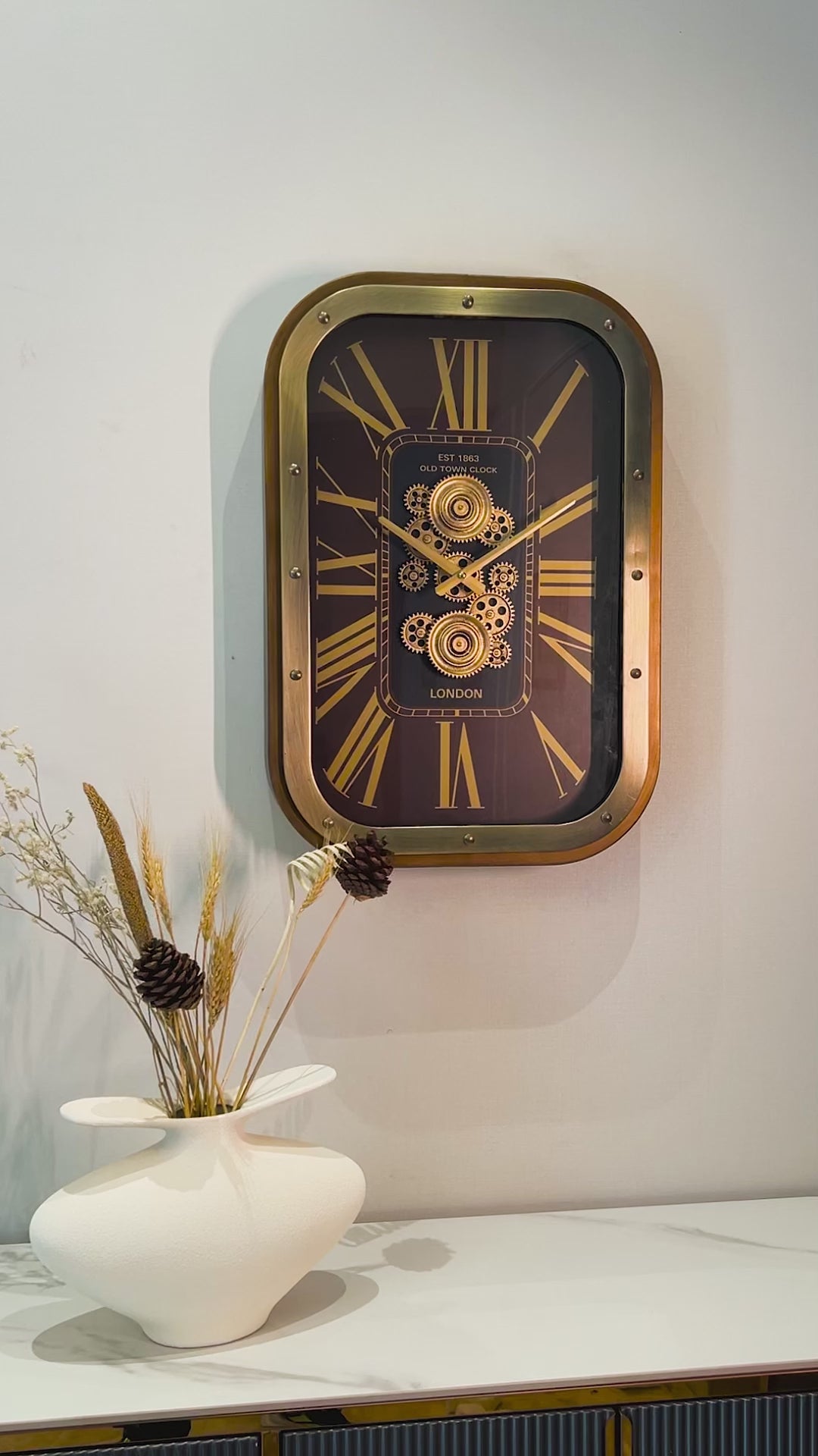 Old Town Heritage Luxury Designer Silent Movement Wall Clocks for the Home With Moving Gear Mechanism Buy Wall Clock Online (Steel Body)