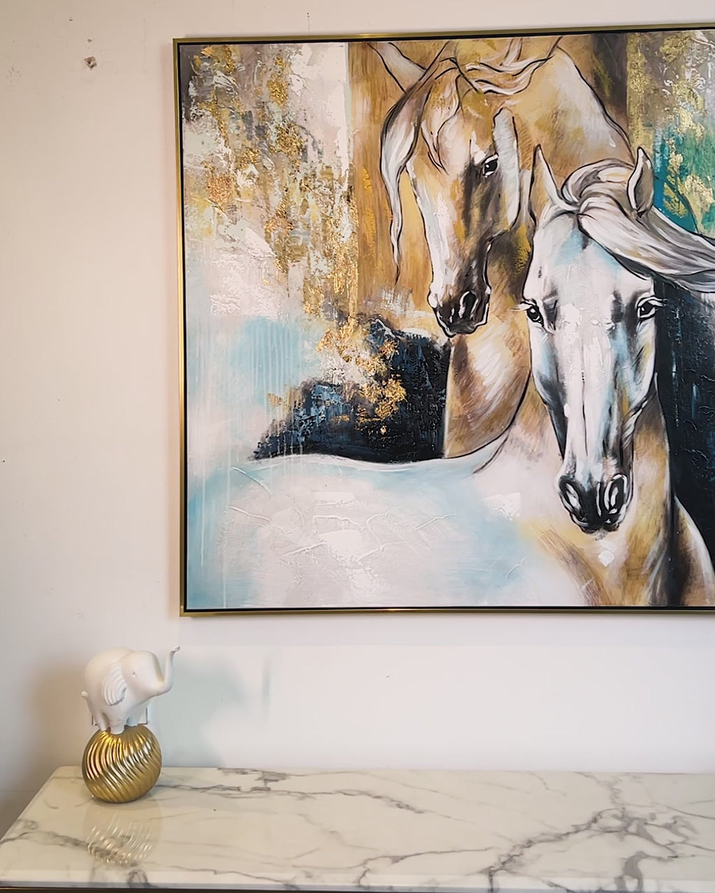 Horse Zenith 100% Hand Painted Wall Art Painting  & Wall Decor Item (With outer Floater Frame) (40 x 40 Inches)