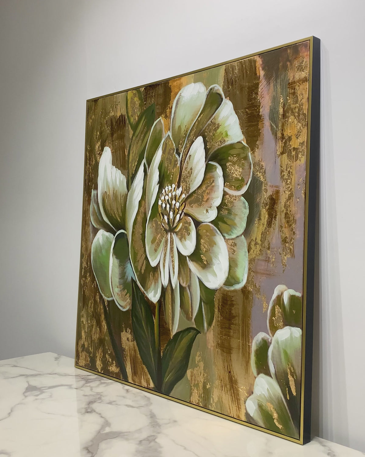 Enchanting Blossoms Hand painted Painting modern Art (With outer Floater Frame) (40 x 40 Inches)