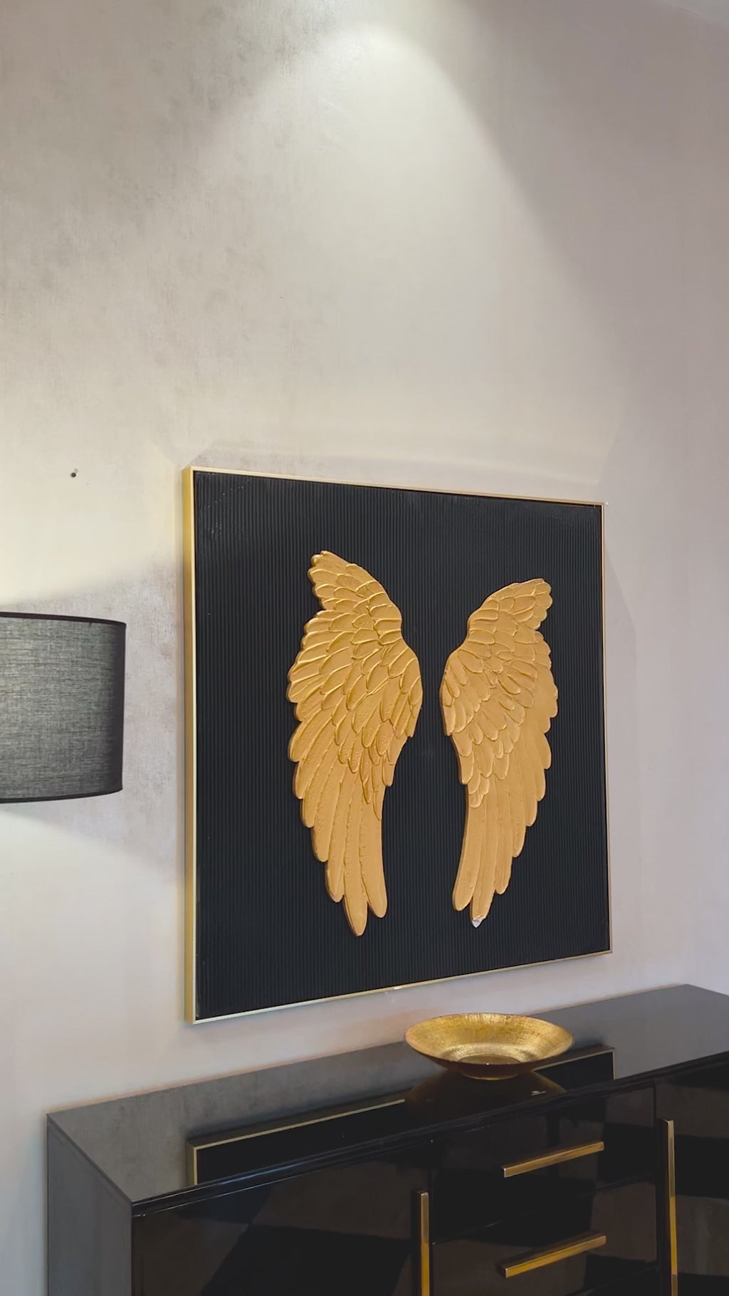 Golden Angelic Wings Modern Wall Art (40 x 40 Inches)