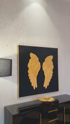 Golden Angelic Wings Modern Wall Art (40 x 40 Inches)