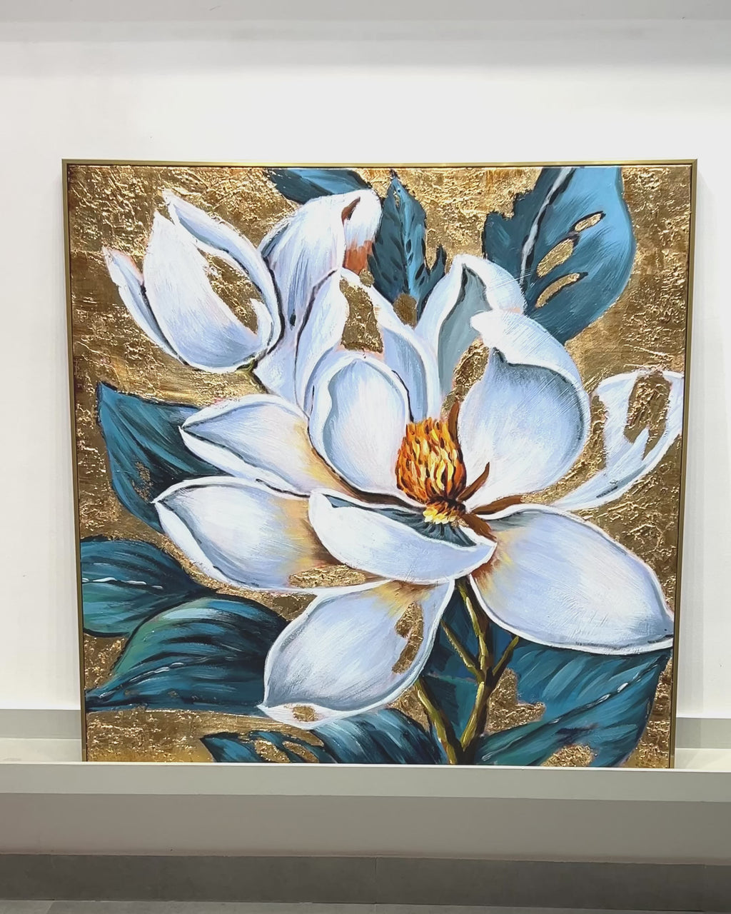 Flower Power Handpainted Wall Paintings For Living Room & Wall Decoration Items (With outer Floater Frame) (40 x 40 Inches)