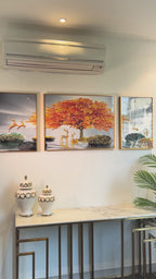 The Golden Glory Framed Crystal Glass Nature Painting - Set of 3
