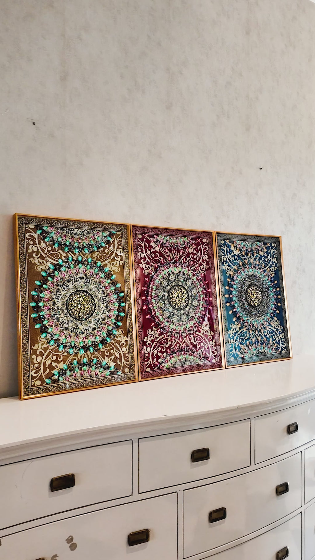 Radiant Heritage Crystal Glass Colorful Paintings for Living Room - Set Of 3