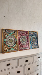 Radiant Heritage Crystal Glass Colorful Paintings for Living Room - Set Of 3