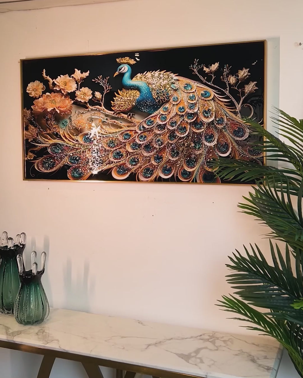 Azure Peacock Dreams Crystal Glass Modern Art Paintings & Wall Decoration items