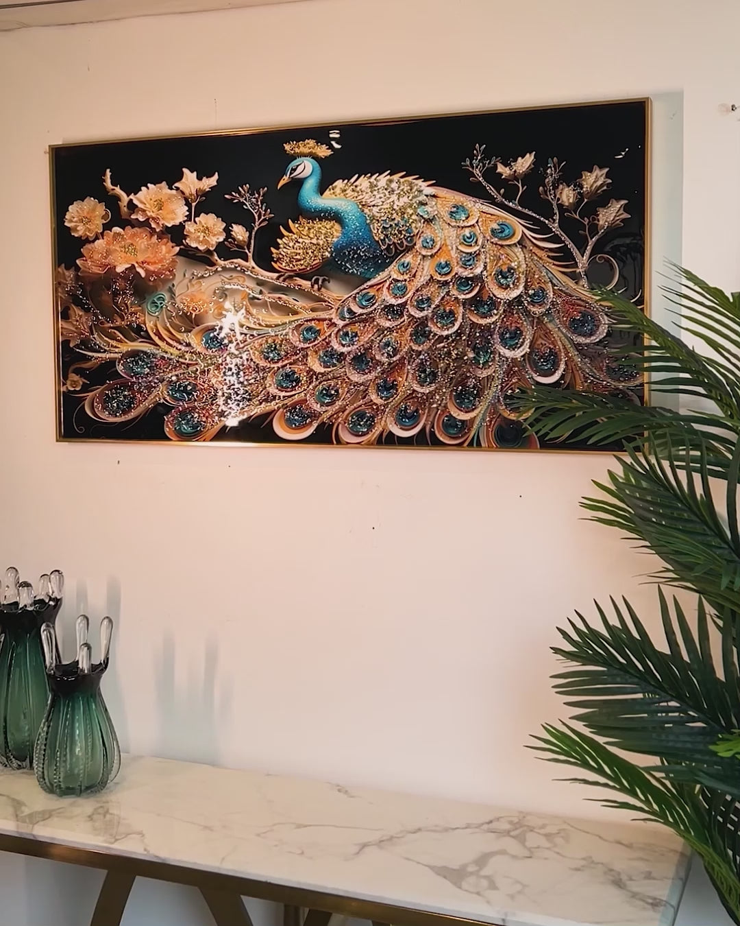 Azure Peacock Dreams Crystal Glass Modern Art Paintings & Wall Decoration items
