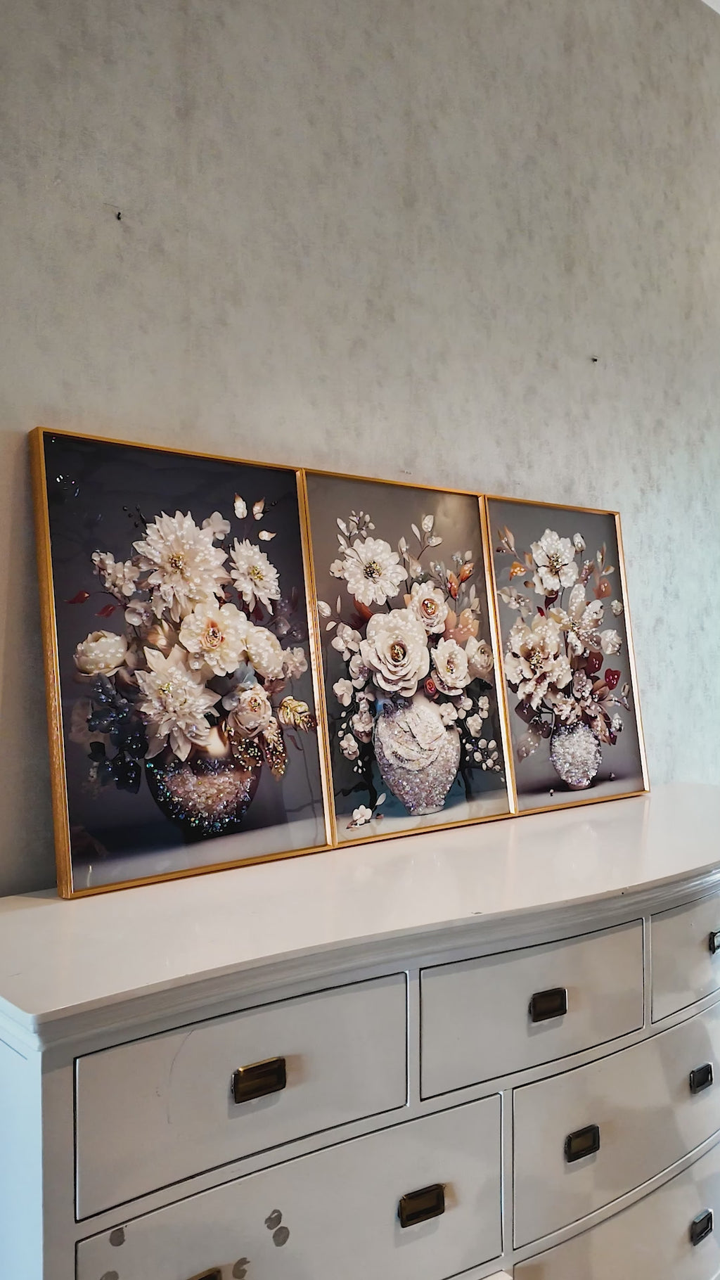 Garden Reverie Crystal Glass Art Wall Painting For Home Decor - Set Of 3