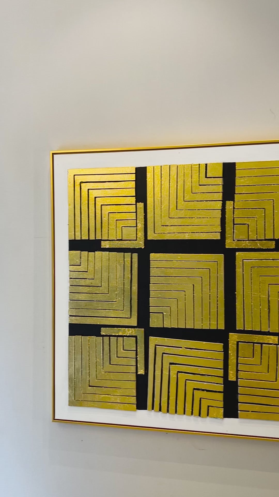 Golden Maze Wall Hand Paintings for Home (Comes With an Outer Floater Frame) (40x40 Inches)