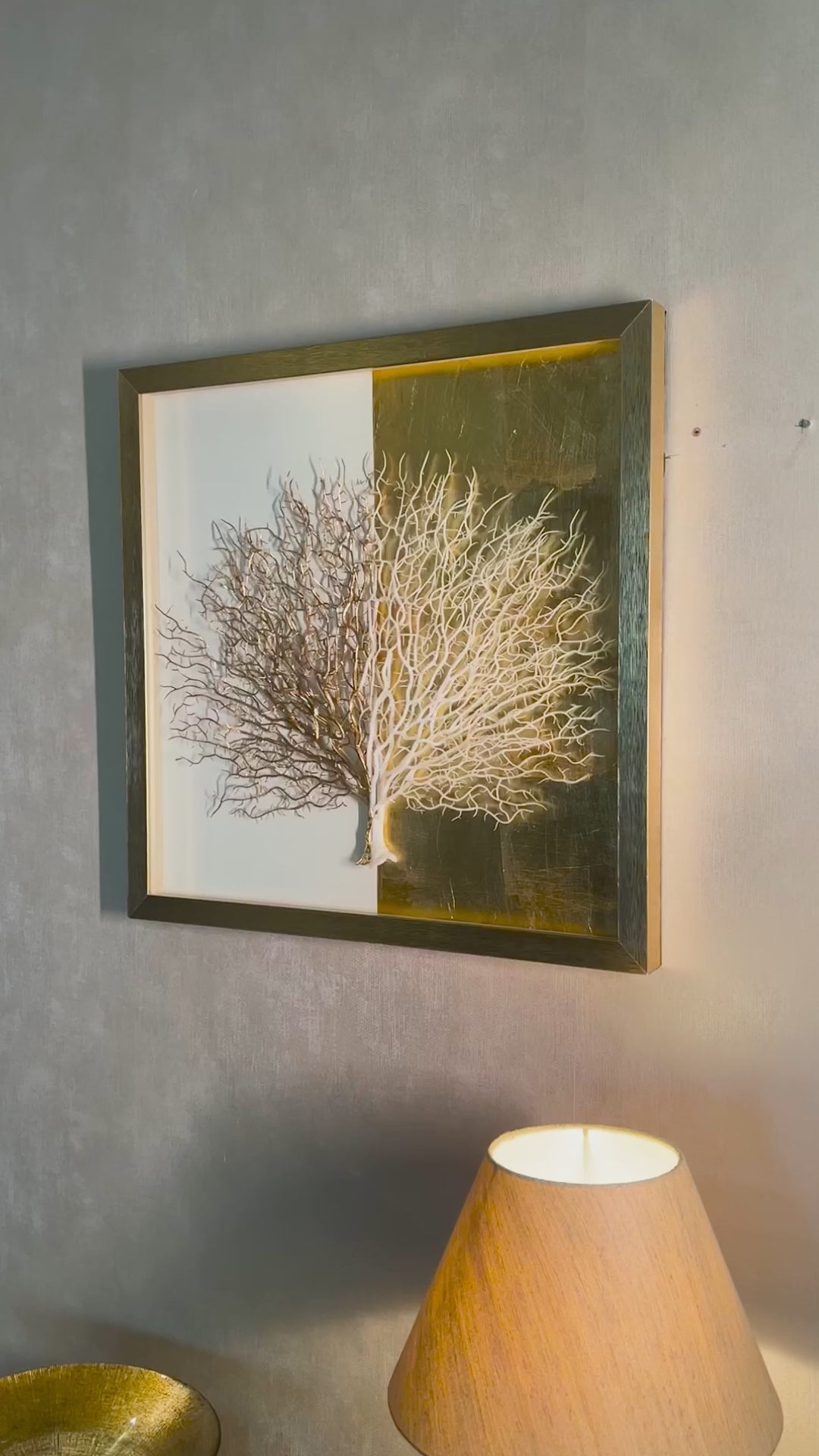 The White and Gold Tree of Life Shadow Box Wall Decoration Piece (Yin Yang Design) (N)