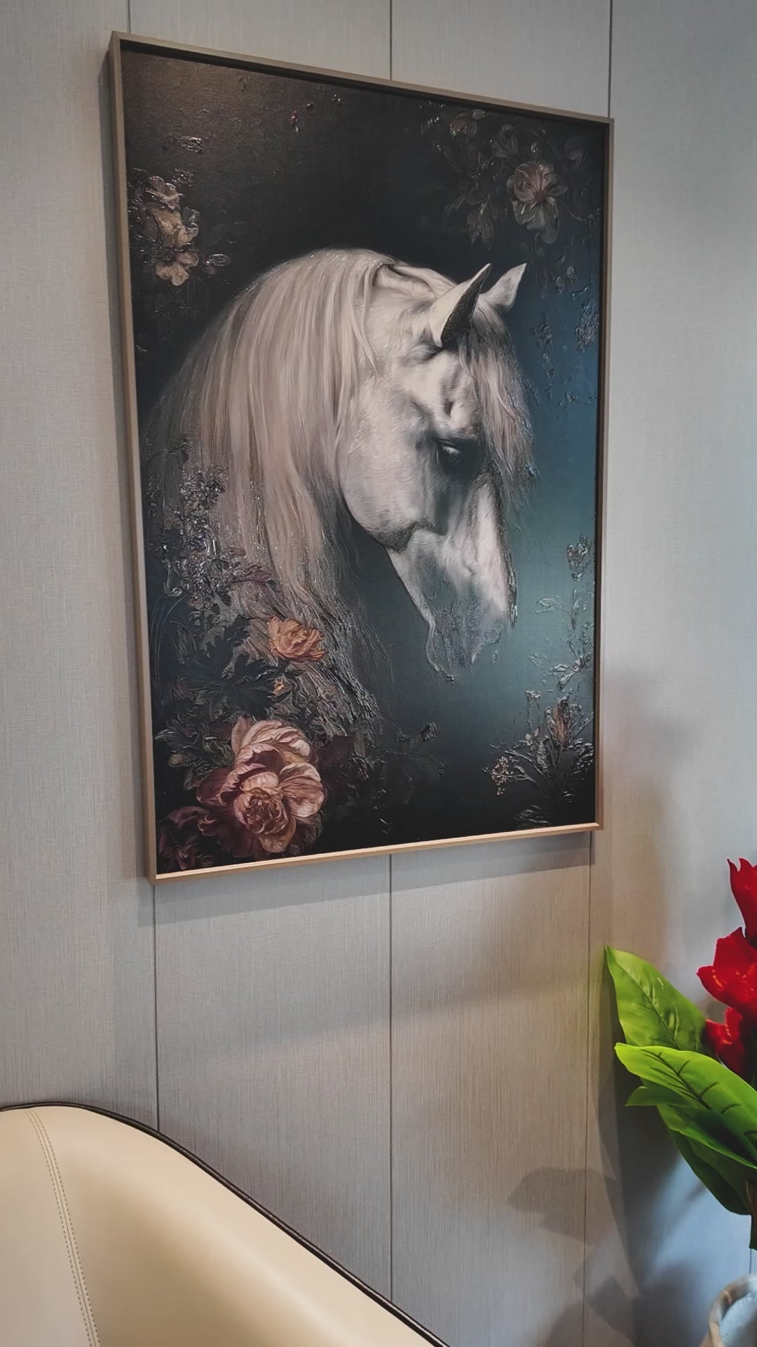 Graceful White Horse Embossed Wall Painting for Home & Item for Wall Decoration ( 35.5 x 23.5 Inches )