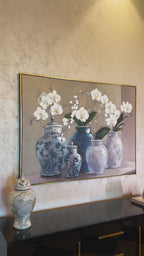 Orchid Vase Harmony 100% Hand Painted Wall Painting & Wall Decor Item (With outer Floater Frame) (47x35.5 Inches)