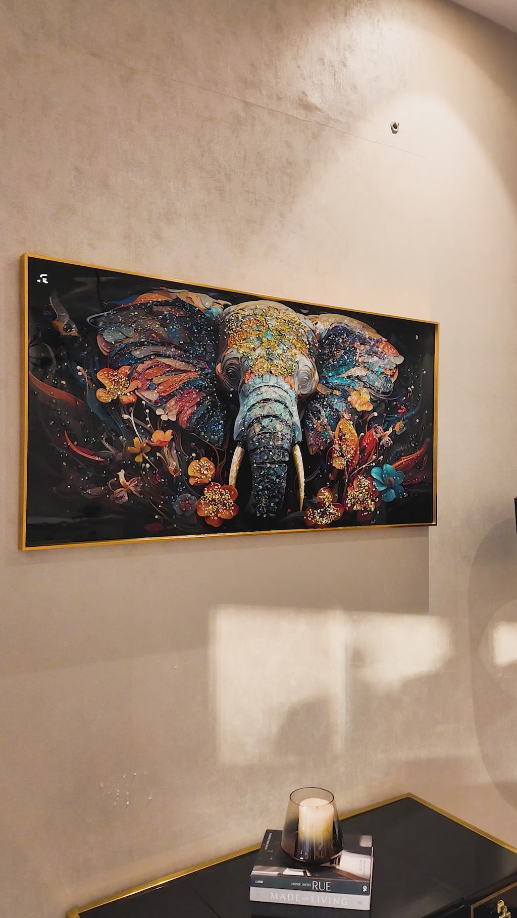 Elephant Symphony Crystal Glass Painting
