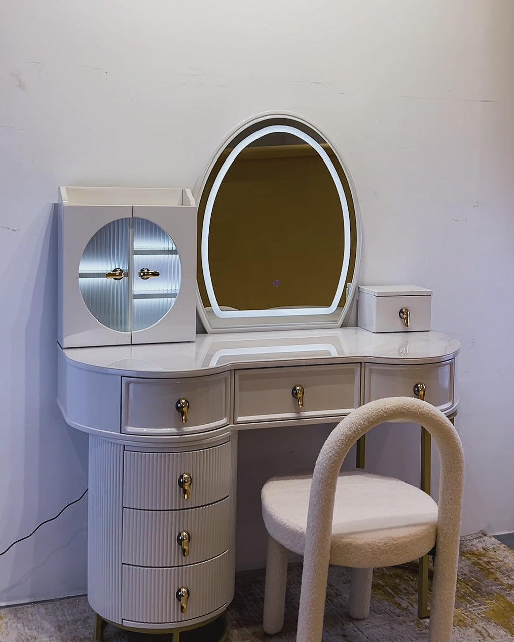 Opulent Orbit Dressing Table & Vanity Set With Mirror & Chair (N)