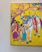 Palki Of Tradition Hand Painted Wall Paintings For Home (With Outer Floater Frame) (47 x 36 Inches)