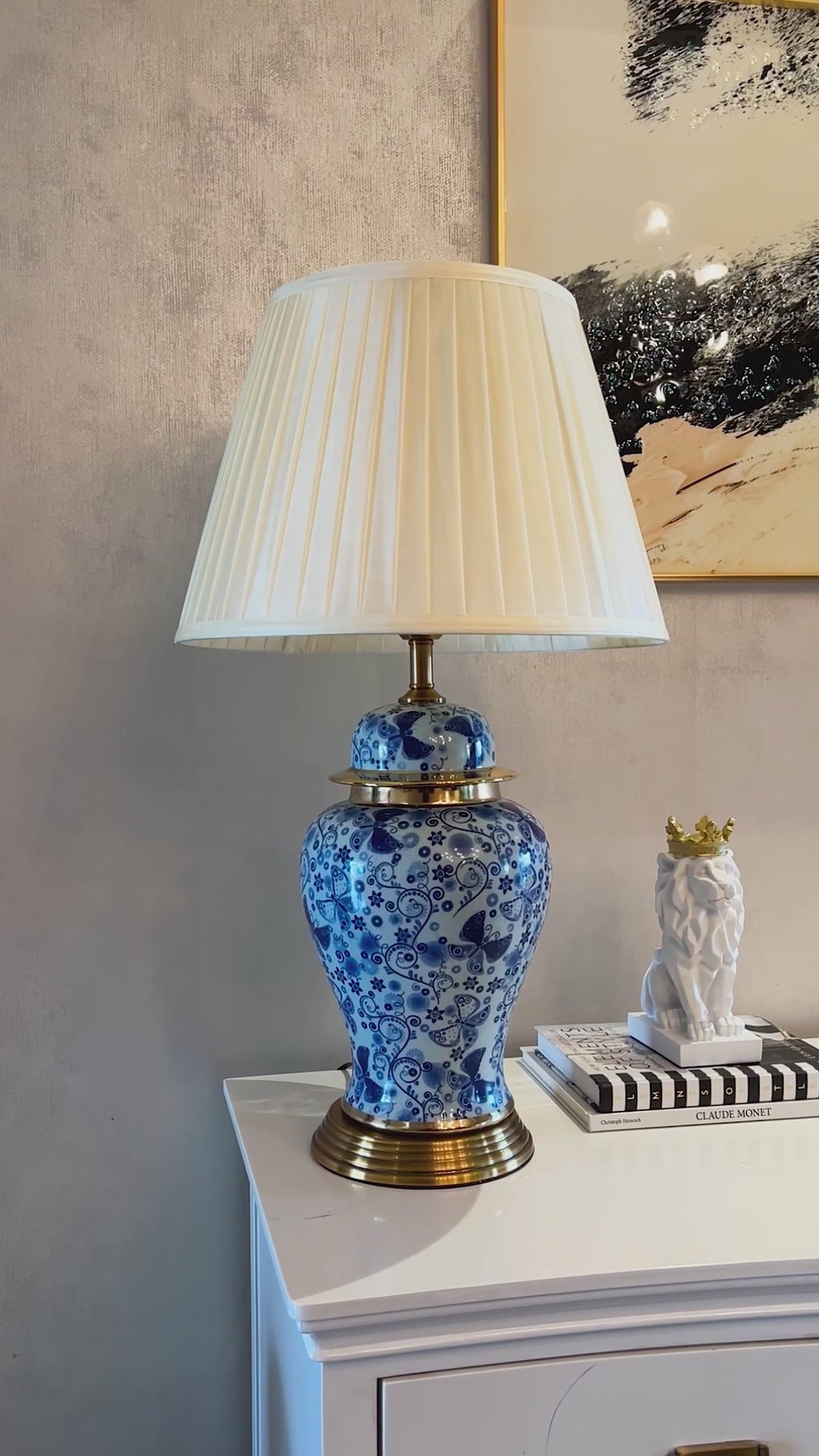 Antique Aura Designer Table Lamps for Living Room (Victorian Shade) (Blue Pottery)