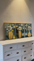Divine Floral Dimensions Crystal Decorative Colorful Wall Painting for Home Wall - Set of 3