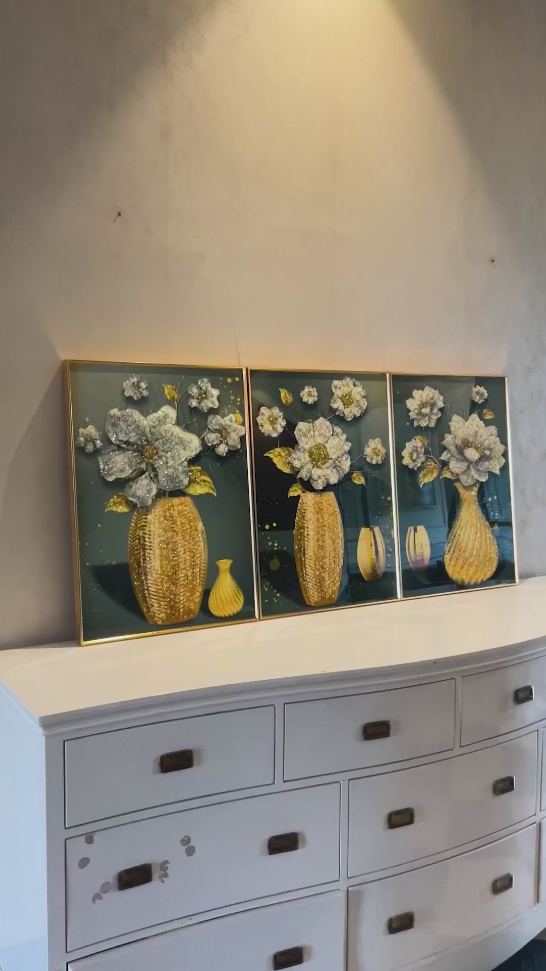 Divine Floral Dimensions Crystal Decorative Colorful Wall Painting for Home Wall - Set of 3
