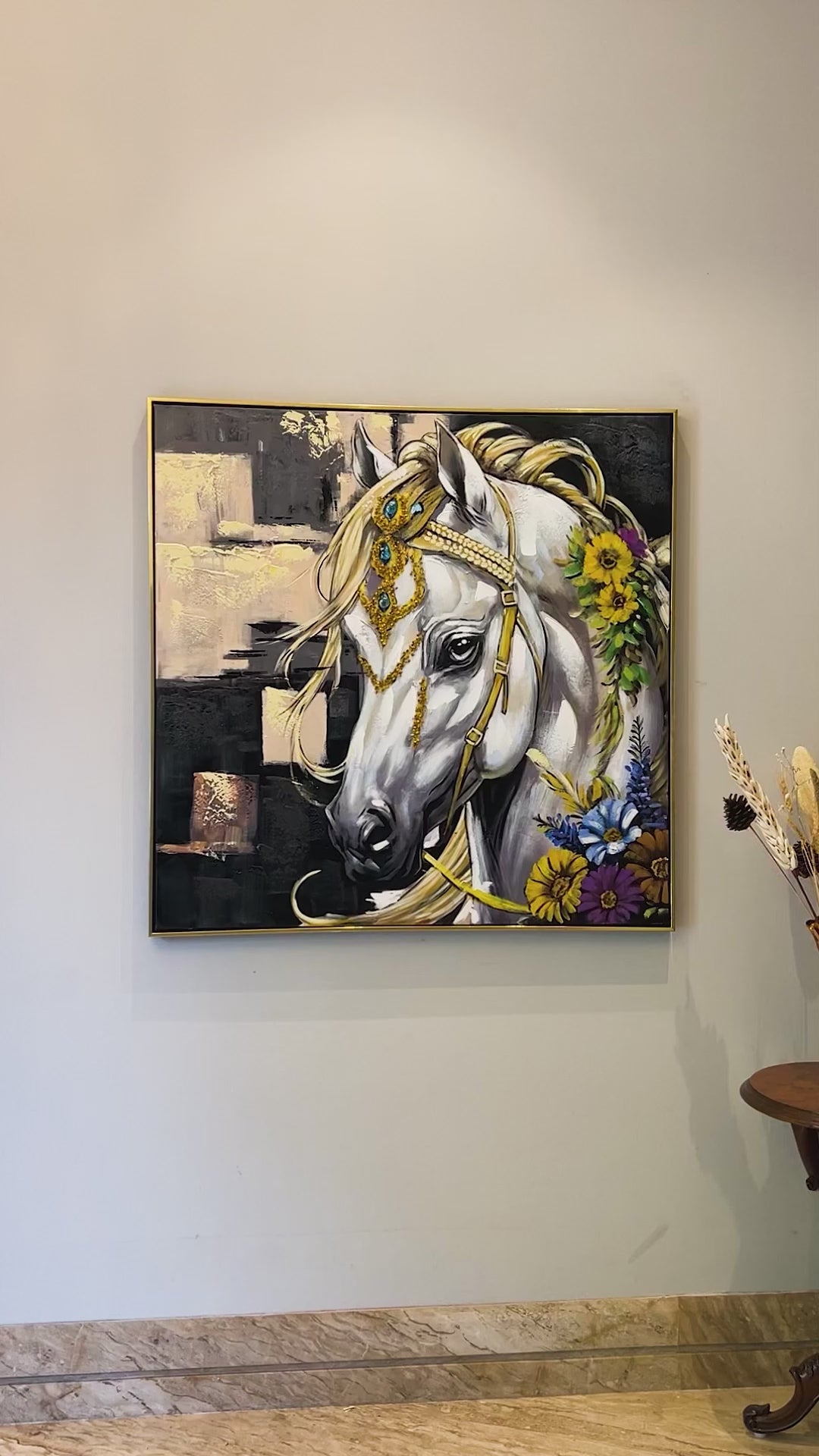 The Royal Equine Hand painting painting for home Wall (With Outer Floater Frame) (40x40 Inches)