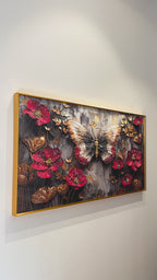 Red Bloom Butterfly Crystal Glass Framed Wall Paintings For Home & Wall Decoration items