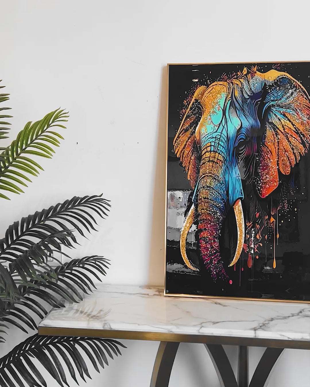 Elephant Oasis Crystal Glass Decorative Colorful Wall Painting for Home Wall