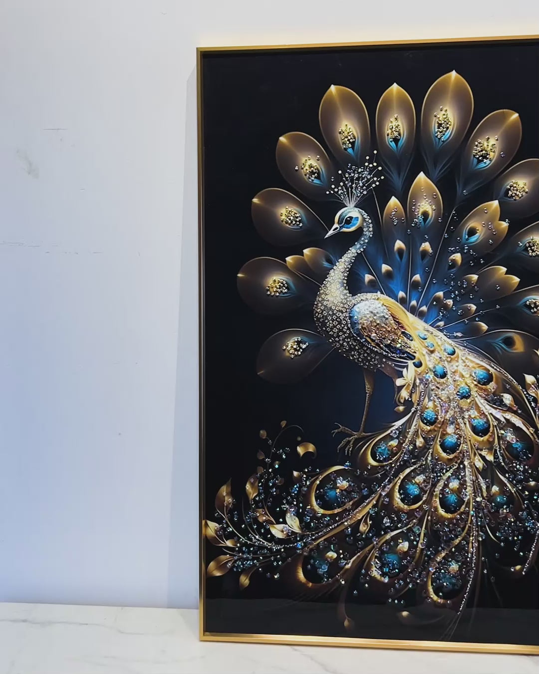 Majestic Peacock Elegance Crystal Glass Framed Wall Paintings For Home & Wall Decoration items