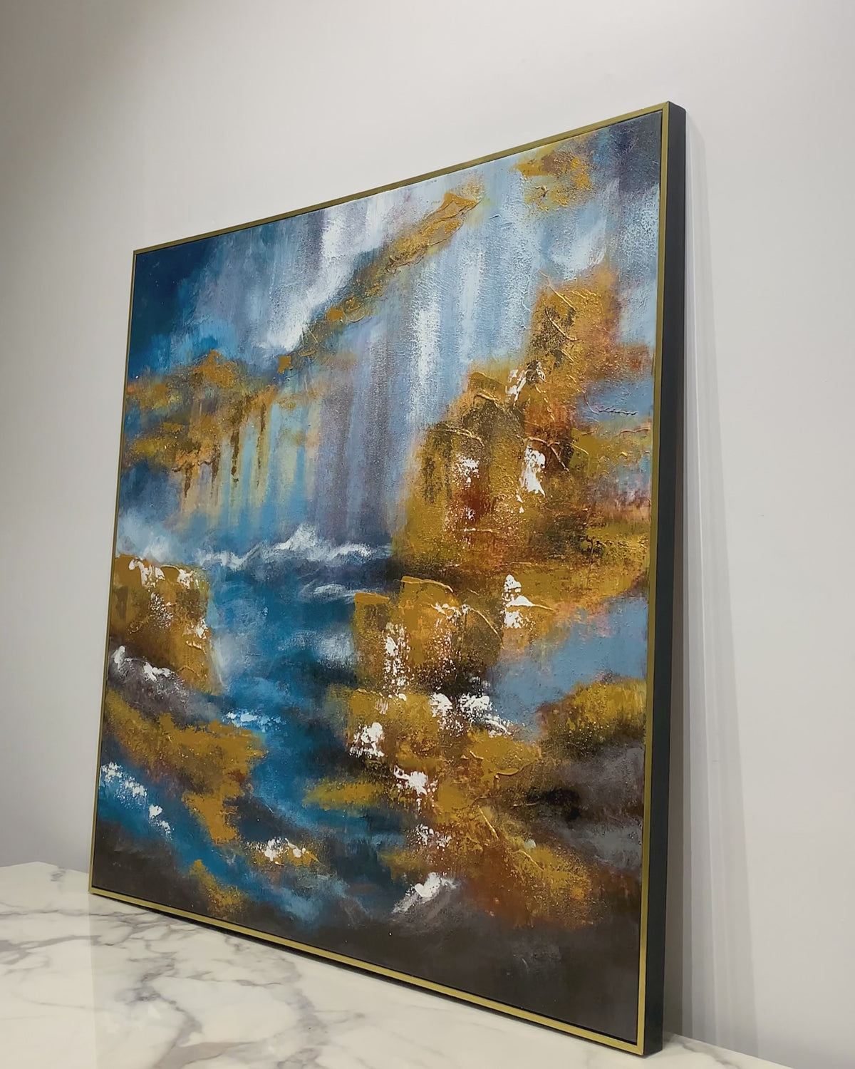 Dancing with Shadows Handpainted Art Wall Painting (With outer Floater Frame) (40 x 40 Inches)