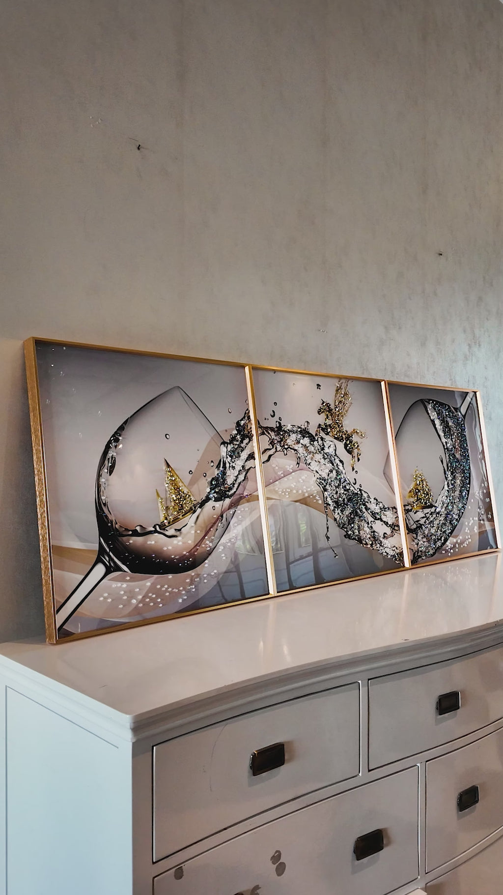 Wine Symphony Crystal Painting for Wall Art - Set Of 3