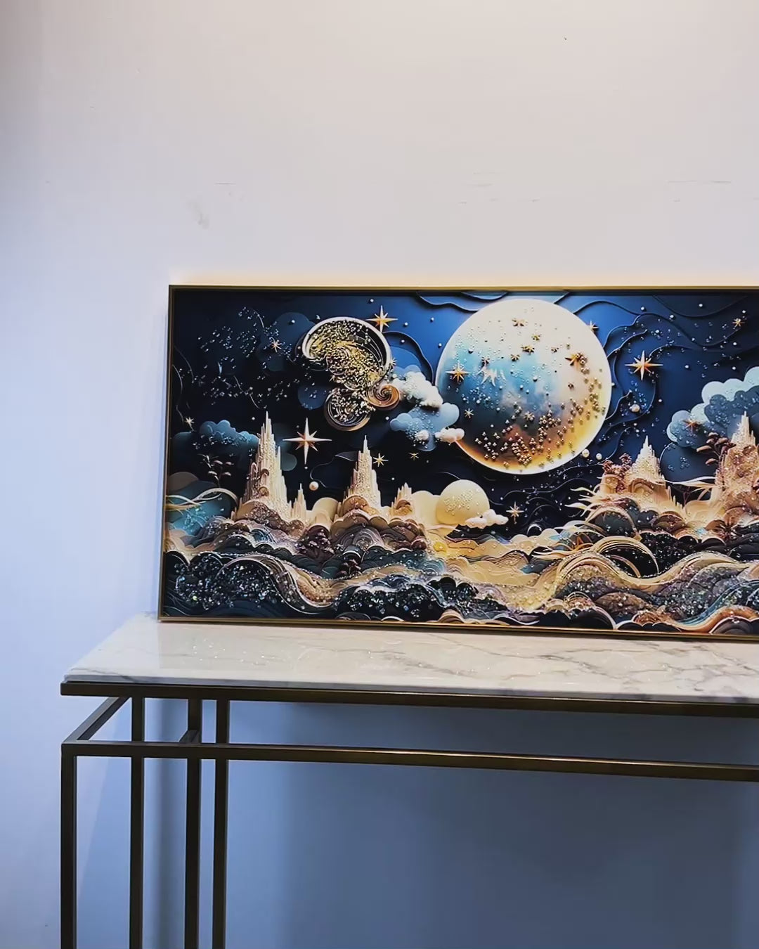Full Moon Night Crystal Glass Nature Painting