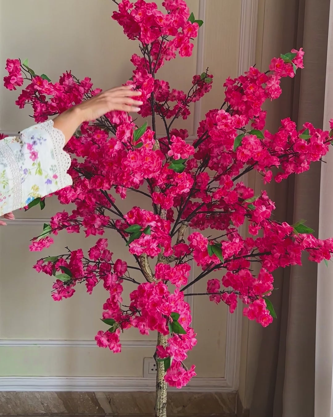 Red Cherry Blossom Mirage Artificial Plant For Home - 6 Feet (Natural Feel)