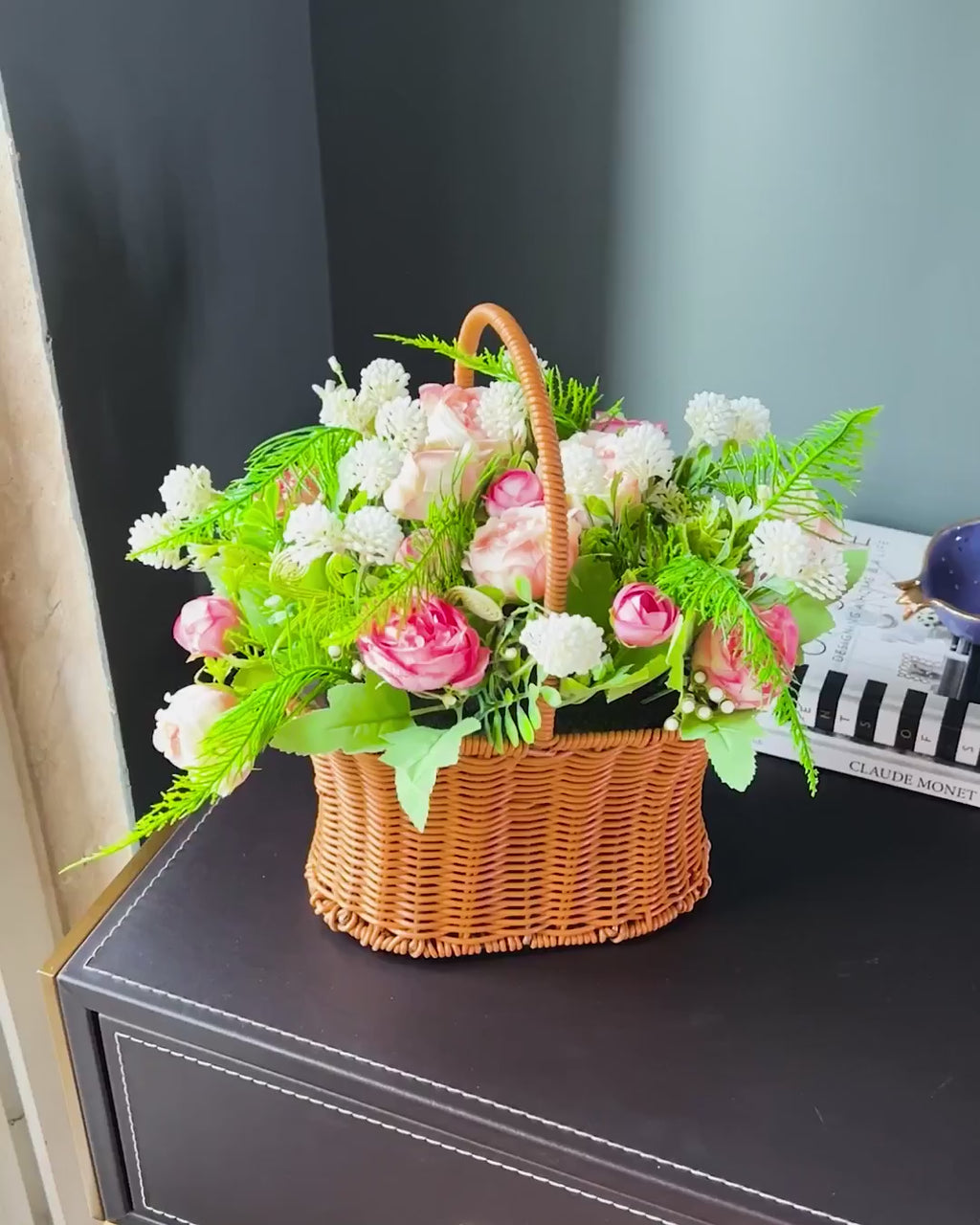 Everlasting Love Faux Artificial Rose Flower Basket
