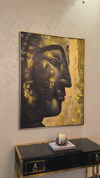 Tranquil Buddha 100% Hand Painted Wall Painting (With Golden Outer Floater Frame frame) (47x35.5 Inches)