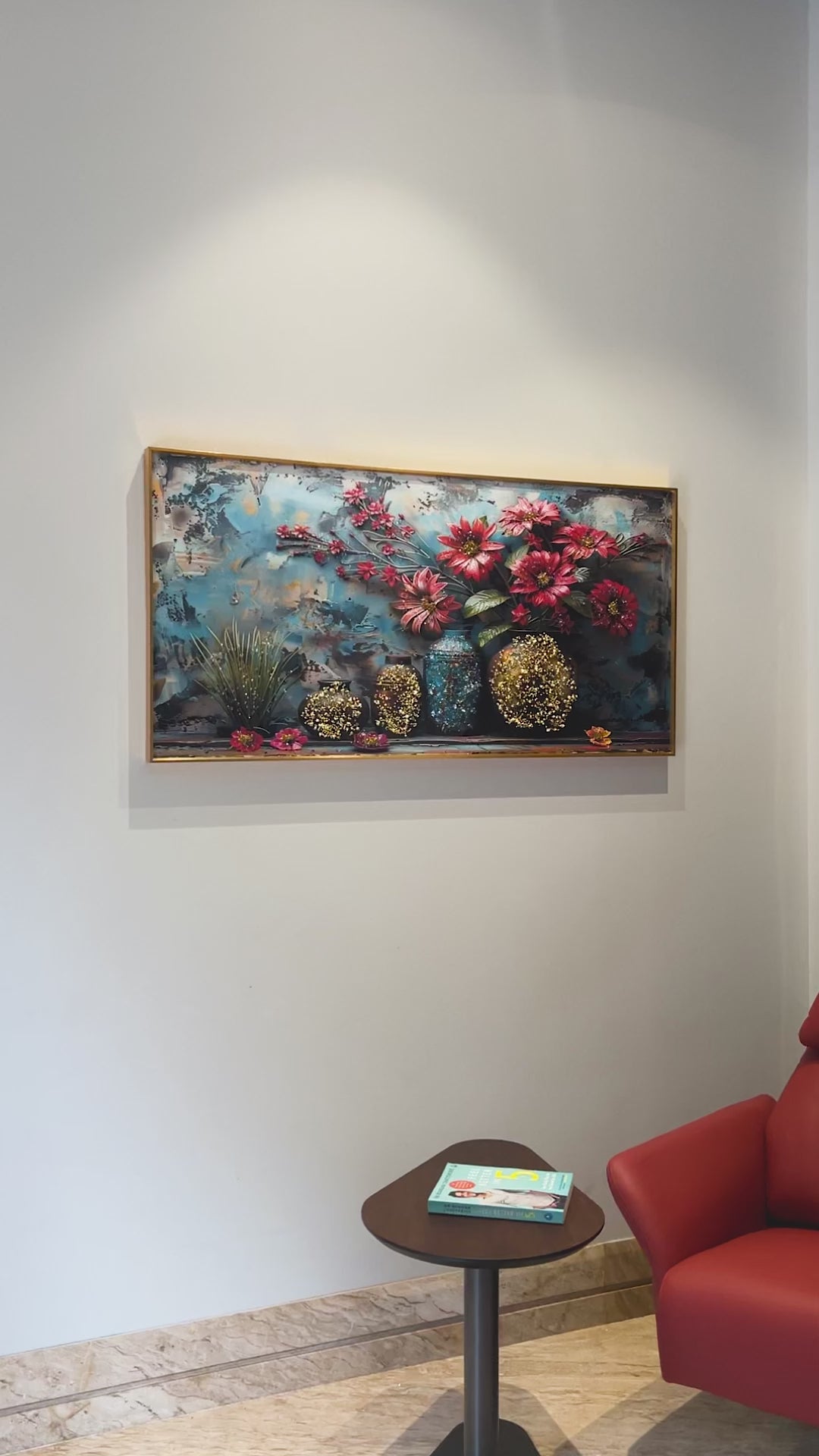 Vase of Crimson Blossoms Crystal Glass Painting & Wall Decoration Items