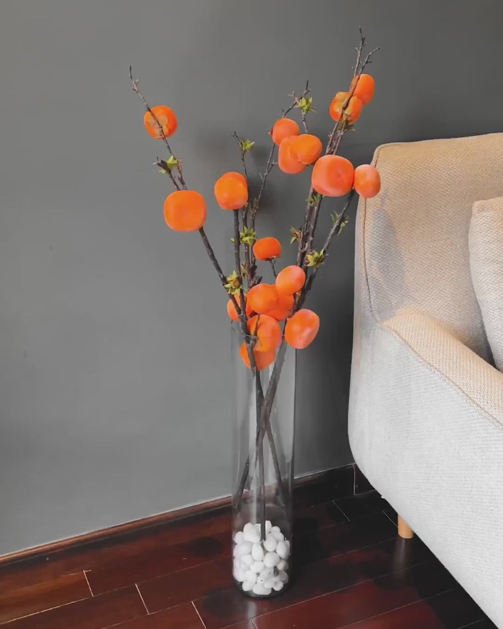 Rustic Faux Persimmon Artificial Fruit (Single Stem Only)