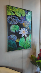 Lotus on the Pond Embossed Wall Painting for Home & Item for Wall Decoration ( 35.5 x 23.5 Inches )