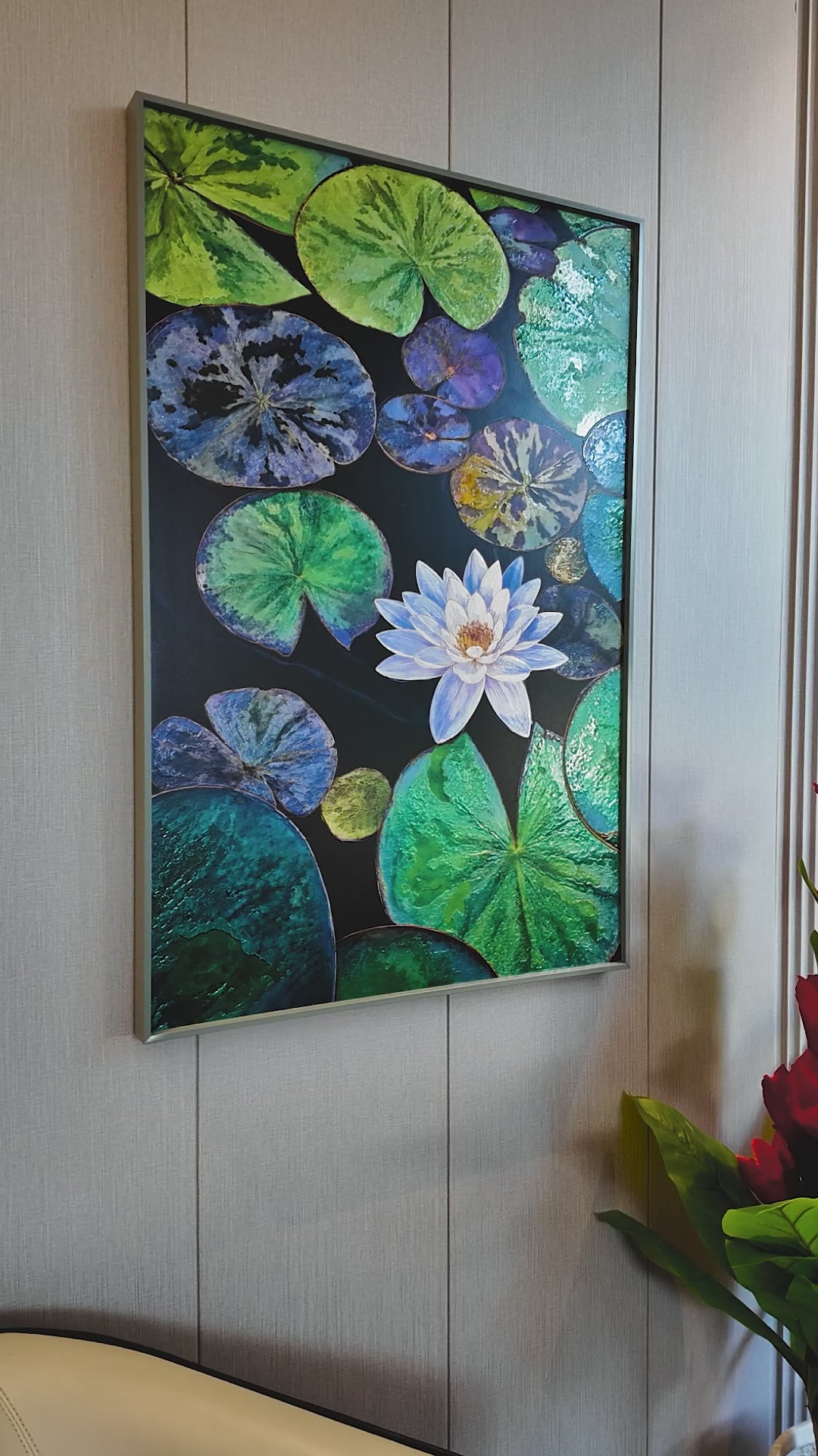 Lotus on the Pond Embossed Wall Painting for Home & Item for Wall Decoration ( 35.5 x 23.5 Inches )