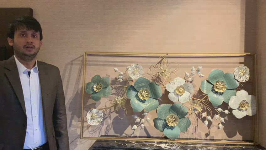 Seville luscious Ivory & Gold florals Metal Wall - Gold Foil Work