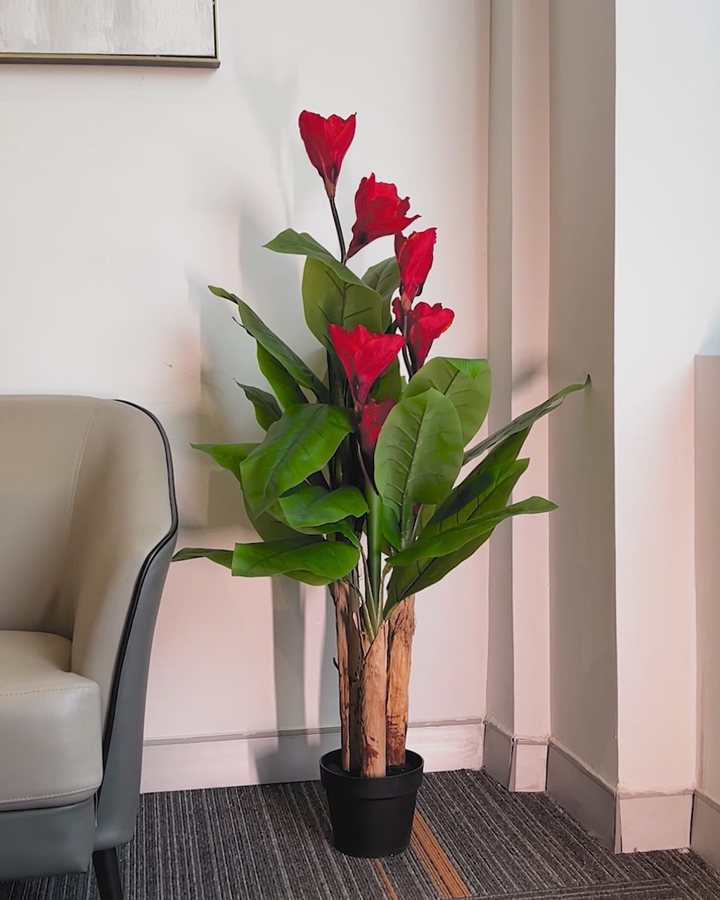 Radiant Ruby Red Lily Artificial plant (4 Feet) (Natural Feel)