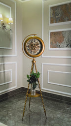 Golden Meridian Tripod Base Luxury Designer Standing Clock With Moving Gear Mechanism Buy Floor Clock Online - Ribbed (Steel Body)