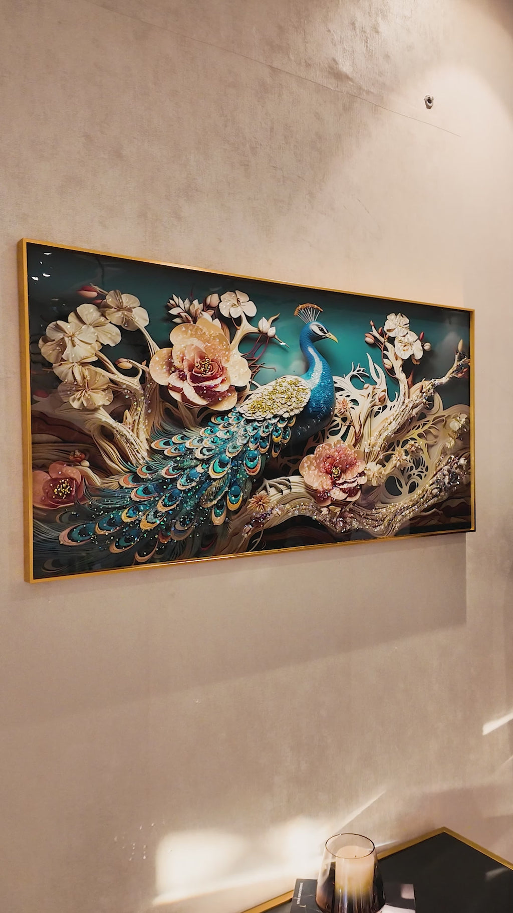 Peacock Harmony Crystal Glass Painting