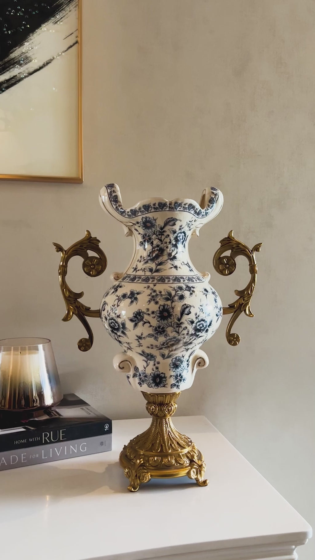 Zorina Elegance Decorative Vase & Items for Room Decoration (Blue Pottery)