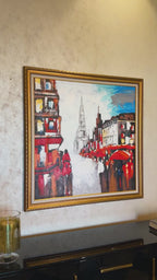 A Stroll in Paris 100% Hand Painted Wall Painting (With Outer Floater Frame) (40x40 Inches) (Victorian Frame)